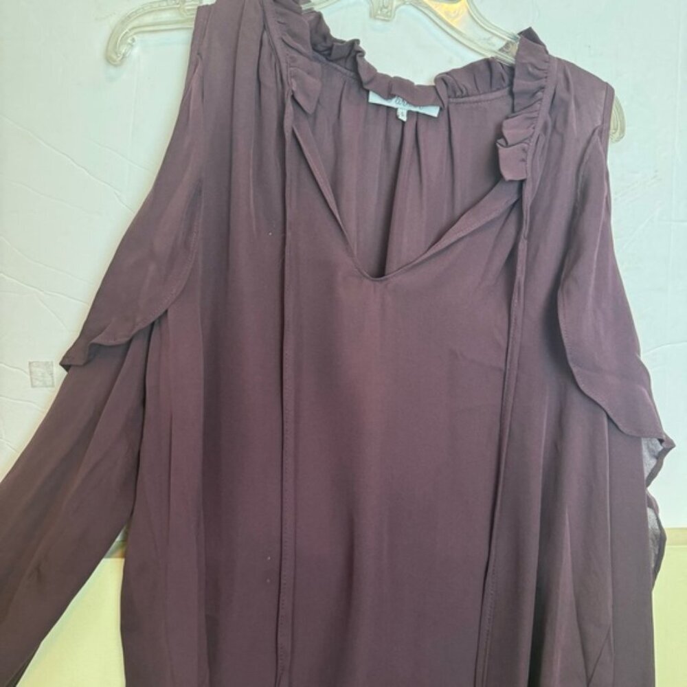 Parker Marjorie Silk Ruffles Boho Balloon Sleeves Shoulder Blouse Top V Neck S - Picture 6 of 16